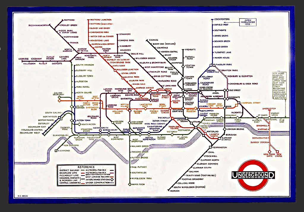 kaart Londense metro van Harry C. Beck 1933