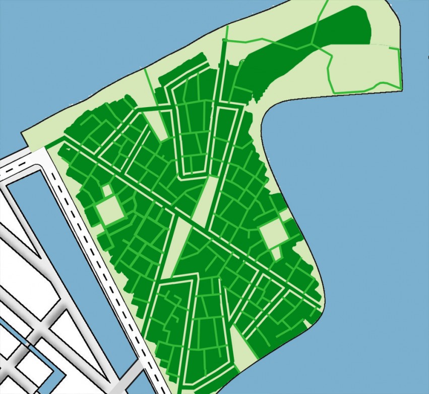 Groenplan voor WikiHouse Village, minimaal verharden, maximaal begroeid terrein